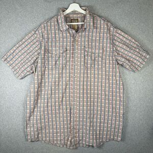 C E Schmidt Mens 2XLT Workwear Pearl Snap Western Shirt Tan Stripe Short Sleeve